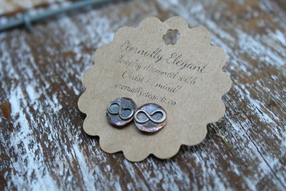 Infinity Earrings - Stud Earrings - Dainty Earrings - Copper